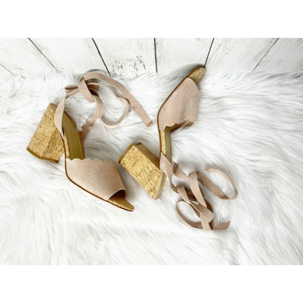 MARC FISHER Qmpiya Blush Open Toe Ankle Tie Chunky Heels Sz 9m